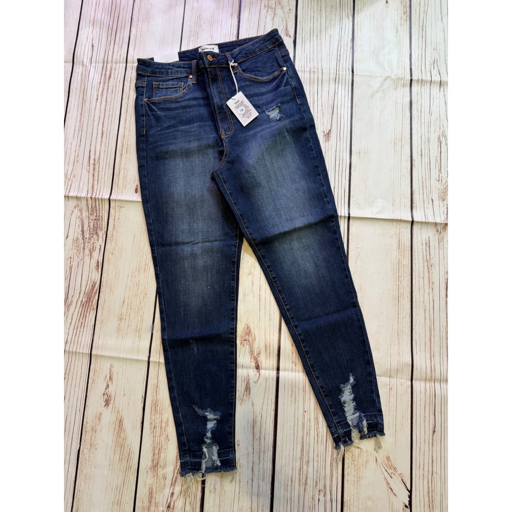 Tricot by Cest Toi Womens 1XL High Rise‎ Distressed Skinny Jeans Dark Wash